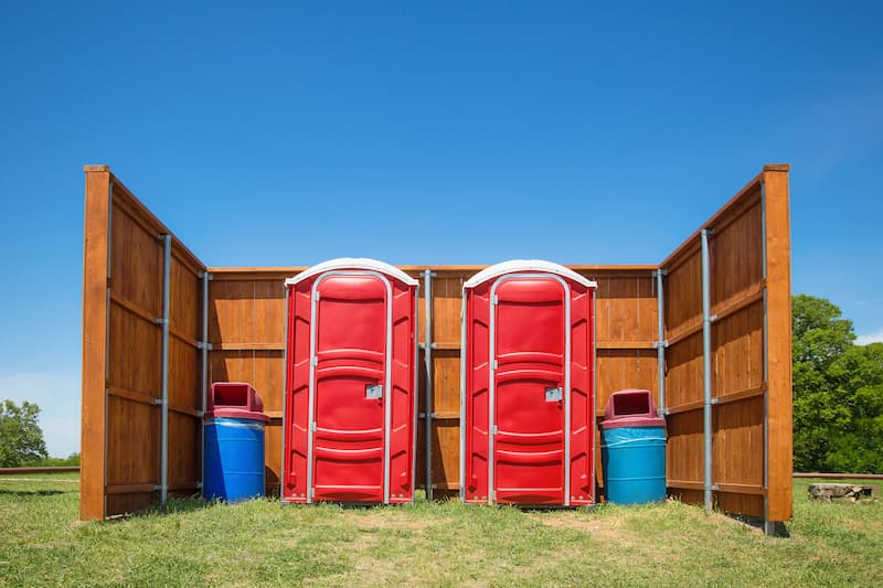 Short-term porta potty units staged for delivery in Palestine, Texas